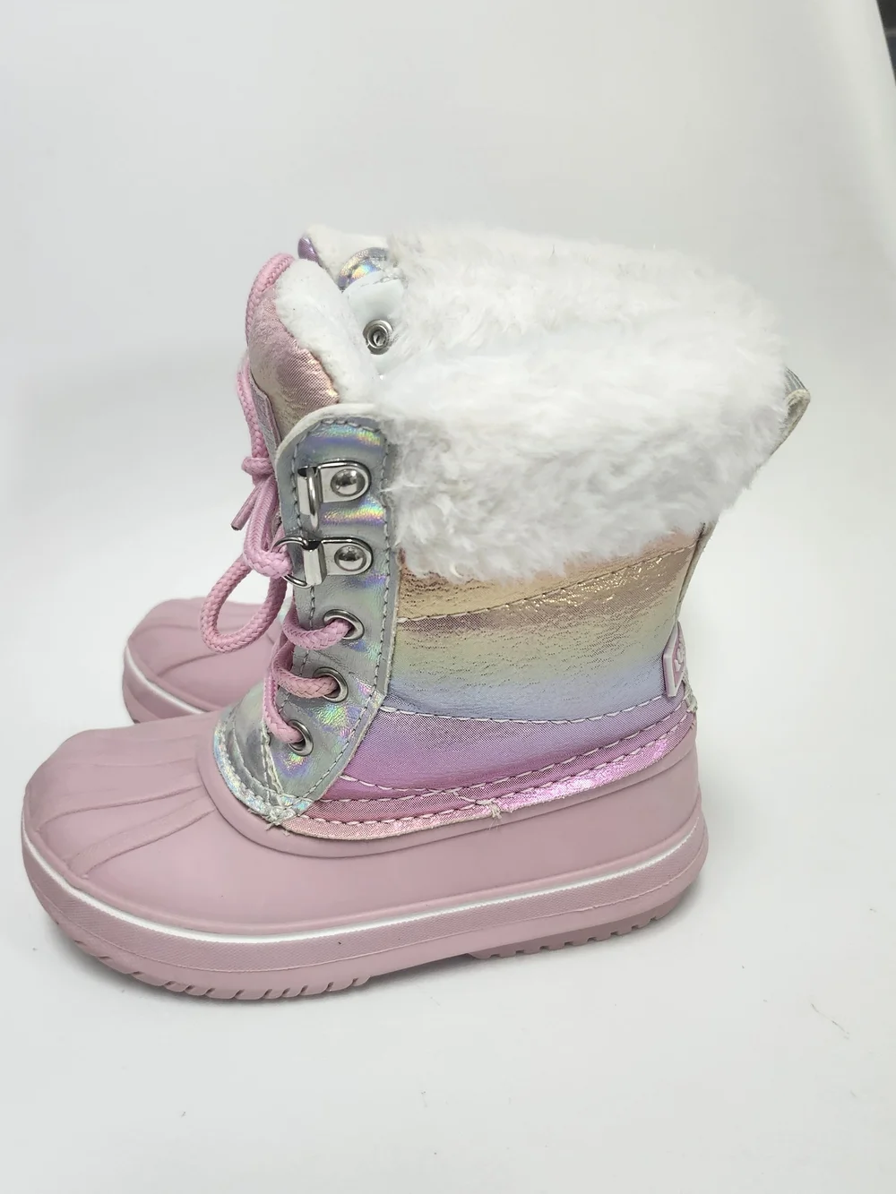 London Fog Collection Toddler Girls Sz 9 Pink Shimmer Faux Fur Warm Winter Boots